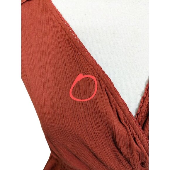 Eddie Bauer Dress Terracotta Orange Medium Gauzy Crossover Lace Stretch Waist - Picture 7 of 8